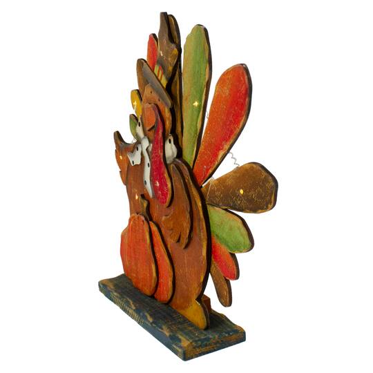 13" Lighted Turkey & Pumpkin Thanksgiving Tabletop Decor